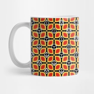 1970s Retro Inspired Polyhedral Dice Set and Leaf Seamless Pattern - Orange Mug